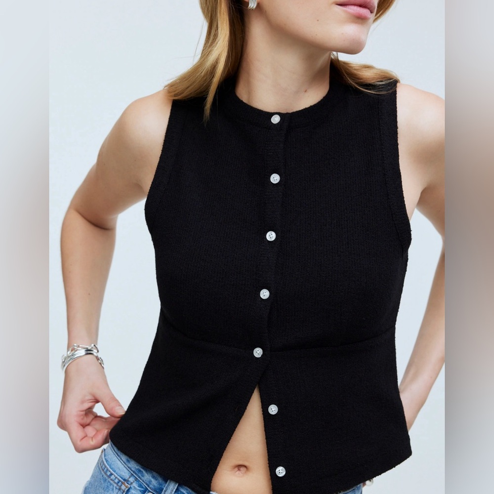 Madewell, Split-Crewneck Cardigan Tank, NBW, Size Medium